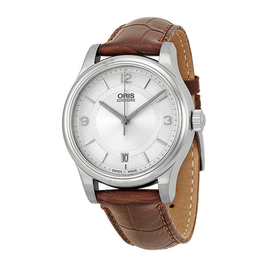 Oris, Classic Date Silver Dial Brown Leather Men's Watch 733-7578-4031LS