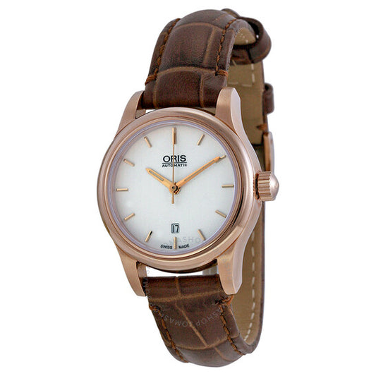 Oris, Date White Dial Brown Leather Ladies Back Watch 561-7650-4851LS