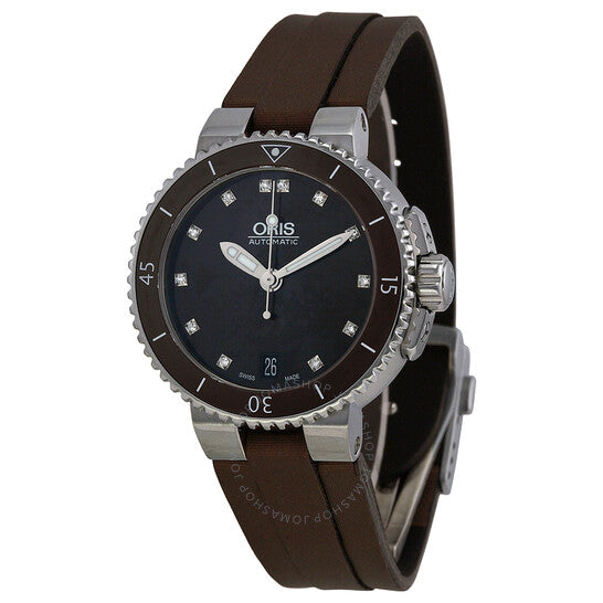 Oris, Divers Date Black Dial Brown Rubber Ladies Watch