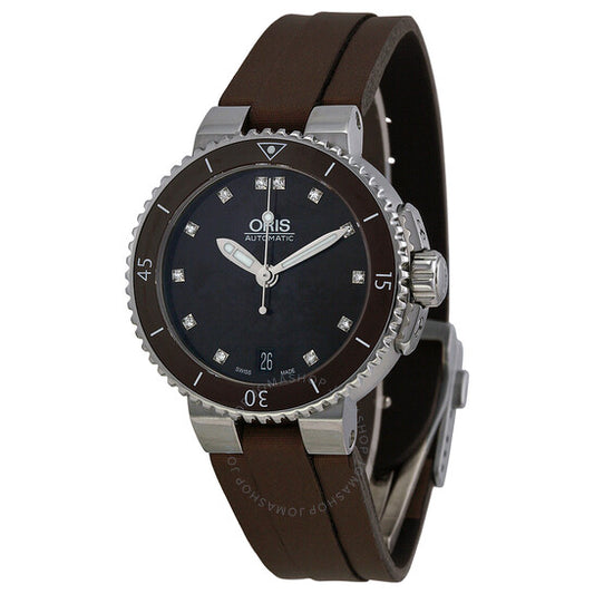 Oris, Divers Date Black Dial Brown Rubber Ladies Watch