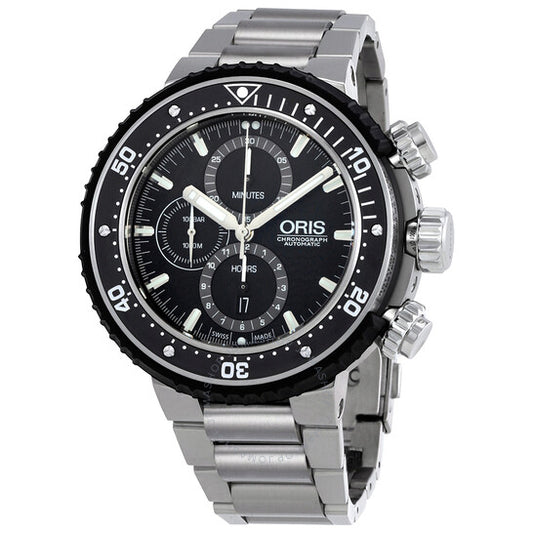 ساعة أوريس برودايفر كرونوغراف أوتوماتيكية للرجال بمينا أسود
