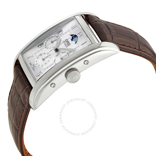 ساعة أوريس للرجال، مستطيلة الشكل، بقرص فضي، 582-7694-4061LS