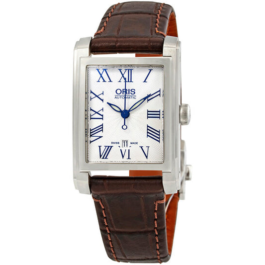 Oris, Rectangular Date Silver Dial Brown Leather Ladies Watch 561-7656-4071LS