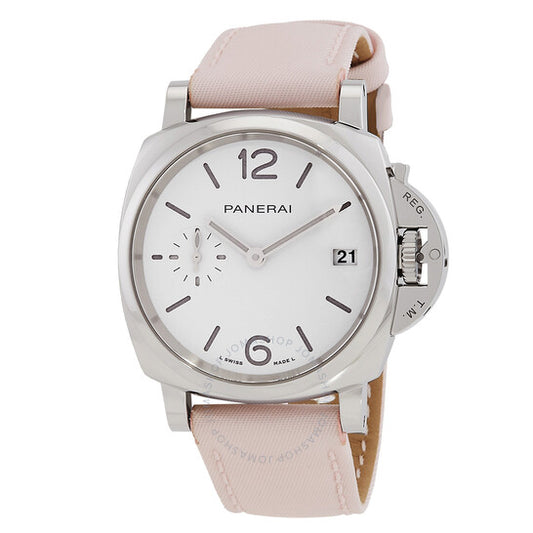 بانراي، ساعة لومينور ديو ري-نايلون أوتوماتيكية للسيدات بمينا أبيض