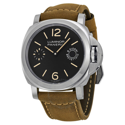 Panerai, Luminor Marina Black Dial Tan Leather Men's Watch