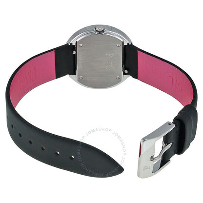 ساعة بياجيه بوسيشن نسائية بمينا فضية وسوار أسود من الساتان