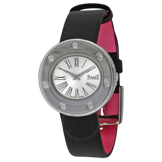 ساعة بياجيه بوسيشن نسائية بمينا فضي وبقع سوداء