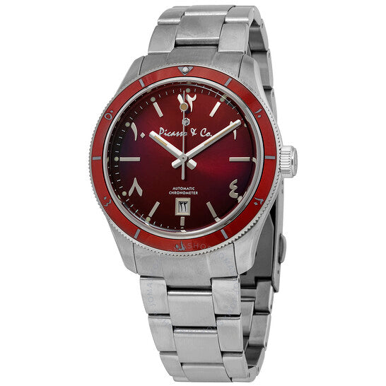 Picasso And Co, Automatic Red Dial Stainless Steel Men's Watch