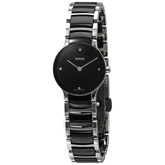 Rado, Centrix Black Dial Steel and Ceramic Ladies Watch