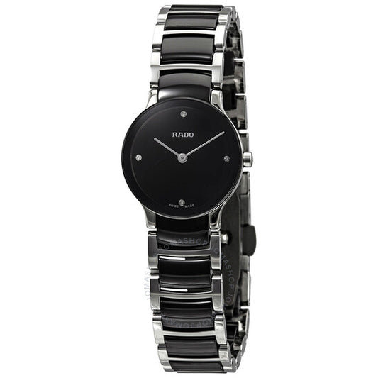 Rado, Centrix Black Dial Steel and Ceramic Ladies Watch