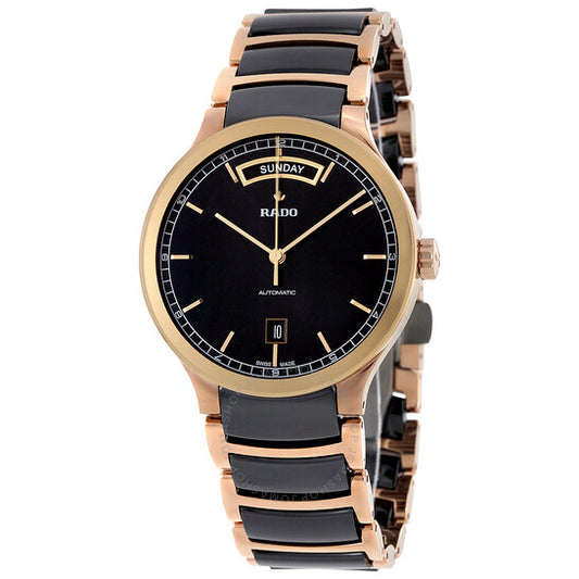 Rado, Centrix Black Dial Rose Gold PVD and Ceramic Automatic Men's Watch