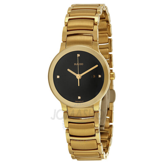 Rado, Centrix Jubile Black Diamond Dial Gold-Plated Stainless Steel Ladies Watch