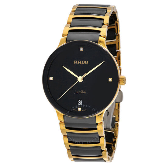 رادو، ساعة سينتريكس كوارتز ماسية بمينا سوداء للسيدات