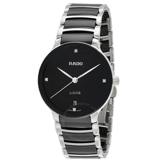 رادو، ساعة سينتريكس كوارتز ماسية بمينا سوداء للسيدات