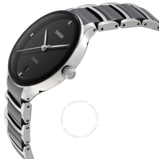 رادو، ساعة سينتريكس كوارتز ماسية بمينا سوداء للسيدات