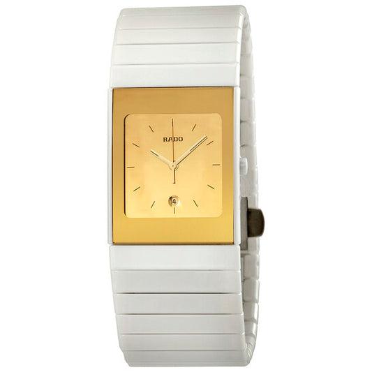 Rado, Ceramica Gold Dial White Ceramic Ladies Watch