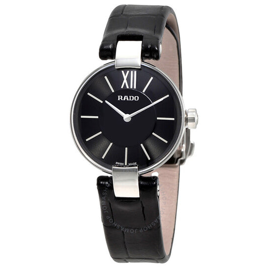 Rado, Coupole Black Dial Black Alligator Leather Ladies Watch