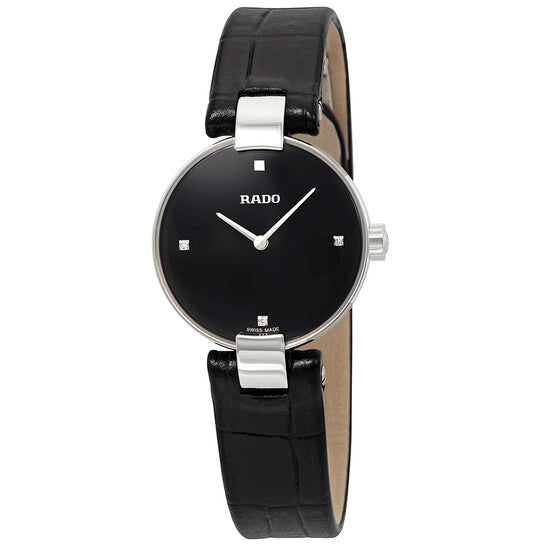 Rado, Coupole Quartz Black Dial Black Leather Ladies Watch