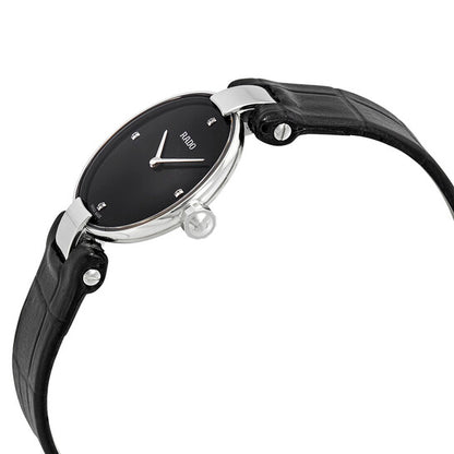 Rado, Coupole Quartz Black Dial Black Leather Ladies Watch