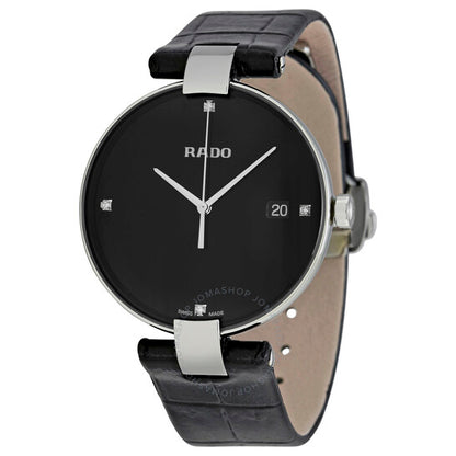 Rado, Coupole Black Diamond Dial Black Leather Men's Watch