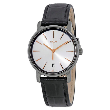 Rado, DiaMaster Quartz Silver Dial Black Leather Ladies Watch