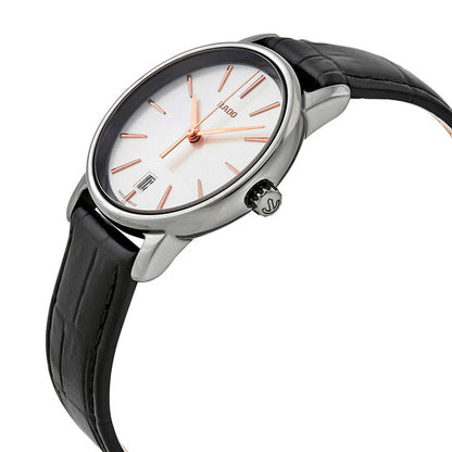 Rado, DiaMaster Quartz Silver Dial Black Leather Ladies Watch