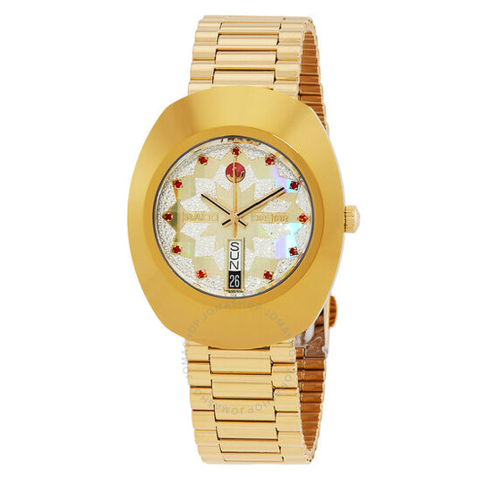 ساعة رادو ديا ستار الأصلية الأوتوماتيكية للرجال بمينا من الماس بلون الشمبانيا