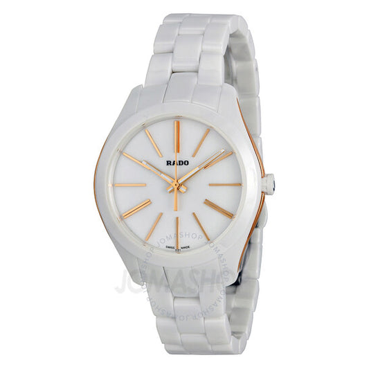 Rado, HyperChrome White Dial Stainless Steel and Ceramic Case Ceramic Bracelet Ladies Watch
