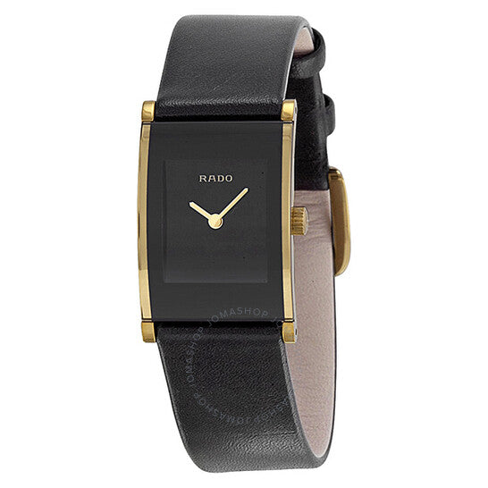 Rado, Integral Black Dial Black Leather Ladies Watch