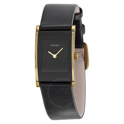 Rado, Integral Black Dial Black Leather Ladies Watch
