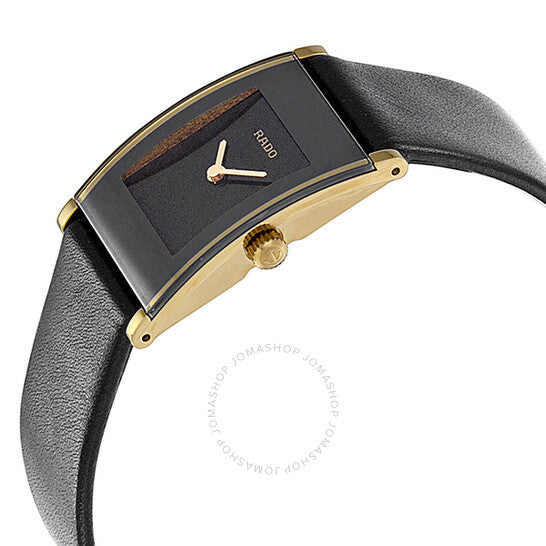 Rado, Integral Black Dial Black Leather Ladies Watch