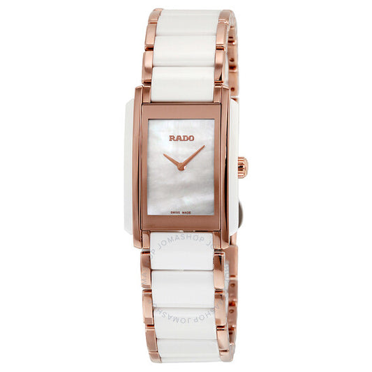 Rado, Interal Quartz Mother of Pearl Dial Rose Gold PVD and White Ceramic Ladies Watch