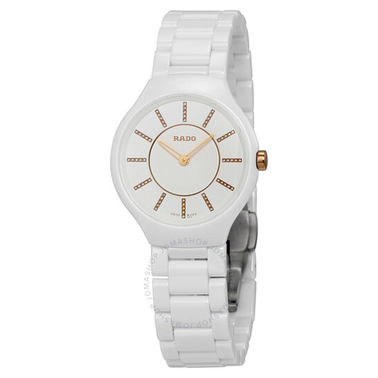 Rado, Thinline Jubile White Dial White Ceramic Ladies Watch