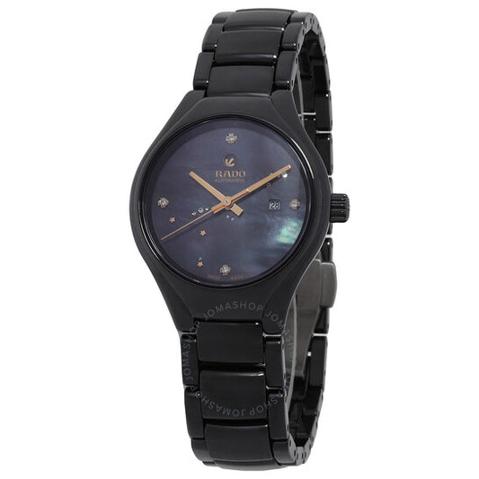 ساعة رادو، أوتوماتيكية حقيقية، بمينا من عرق اللؤلؤ الأسود للسيدات