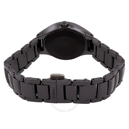 ساعة رادو، أوتوماتيكية حقيقية، مرصعة بالألماس، بمينا سوداء، للسيدات