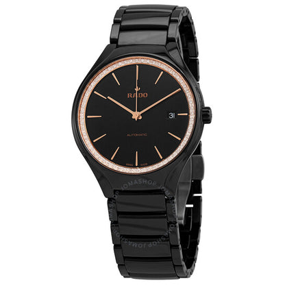 رادو، ساعة رجالية أوتوماتيكية حقيقية مرصعة بالألماس بمينا أسود