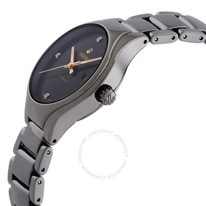 ساعة رادو، أوتوماتيكية حقيقية، مينا رمادية مرصعة بالألماس للسيدات