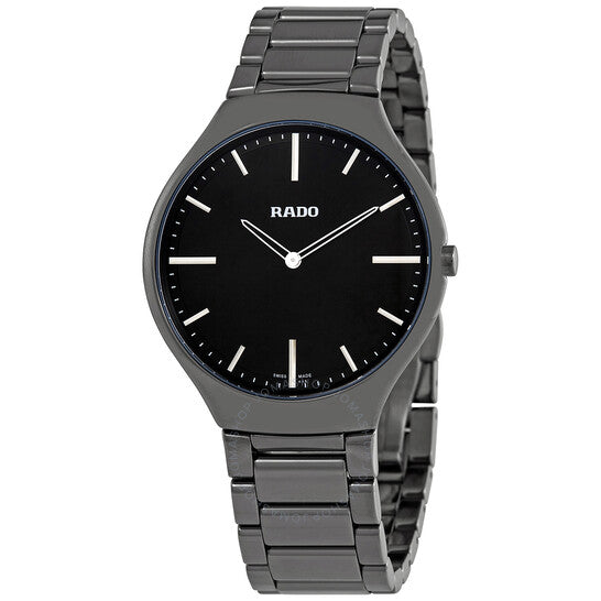 Rado, True Black Dial Platinum-tone Ceramic Men's Watch