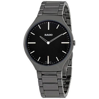 Rado, True Black Dial Platinum-tone Ceramic Men's Watch