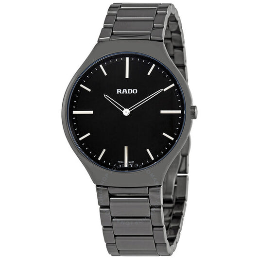 Rado, True Black Dial Platinum-tone Ceramic Men's Watch