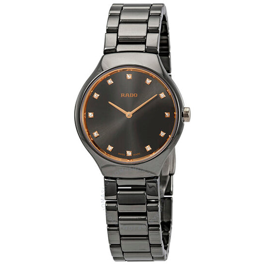 Rado, True Diamond Grey Dial Grey Ceramic Ladies Watch
