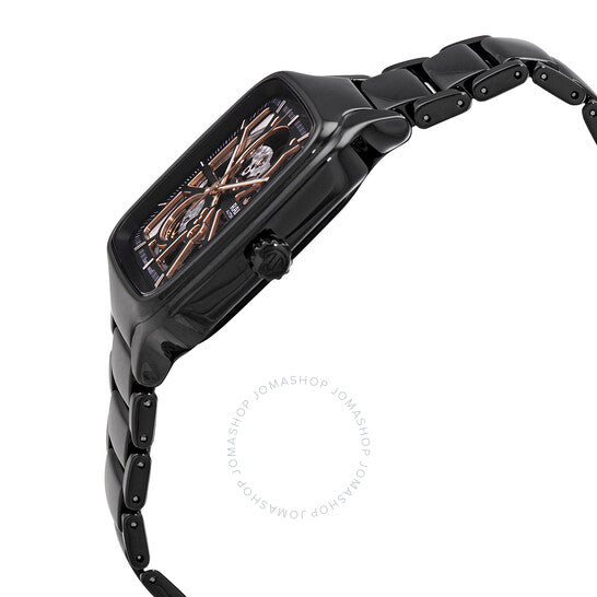 رادو، ساعة رجالية أوتوماتيكية مربعة الشكل بمينا أسود