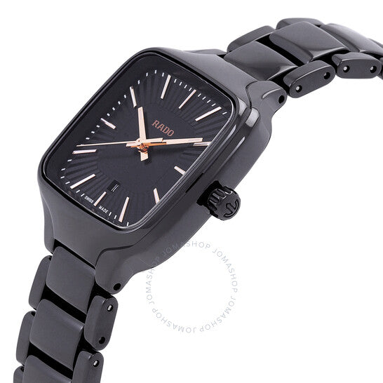 ساعة رادو، كوارتز مربعة حقيقية بمينا أسود للسيدات