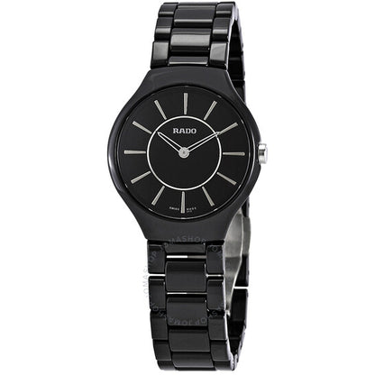 Rado, True Thinline Black Dial Black Ceramic Ladies Watch