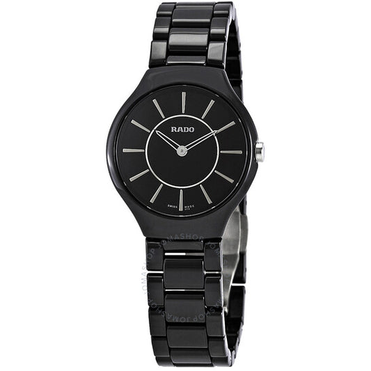 Rado, True Thinline Black Dial Black Ceramic Ladies Watch
