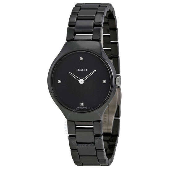 Rado, True Thinline Black Dial Black Ceramic Ladies Watch