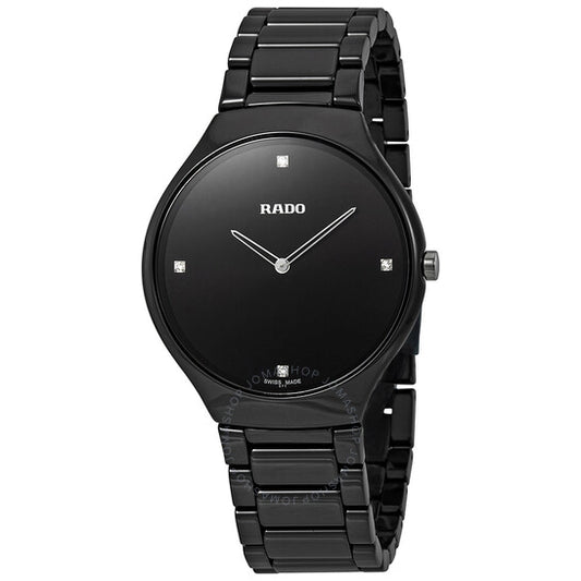 Rado, True Thinline Black Dial Black Ceramic Men's Watch