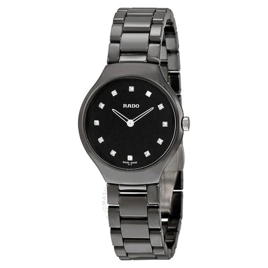 Rado, True Thinline Black Dial Black High-tech Ceramic Ladies Watch