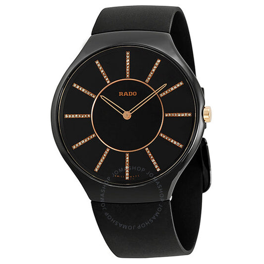 Rado, True Thinline Diamond Black Dial Black Ceramic Men's Watch