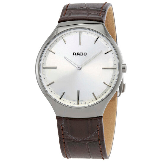 Rado, True Thinline Silver Dial Brown Leather Men's Watch